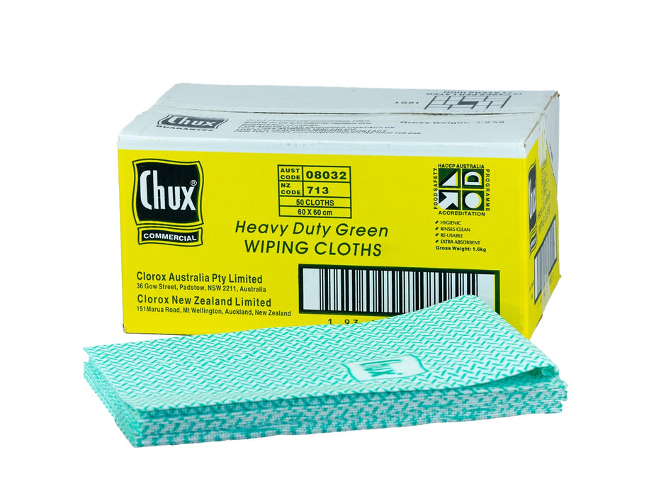 Chux 08032 Heavy Duty Wipes 60x60cm Green 50/ctn