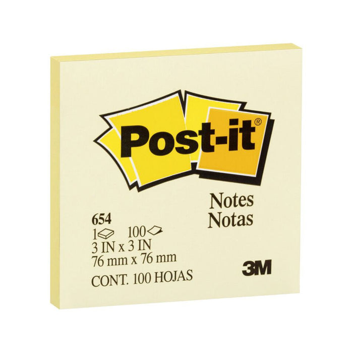 Scotch 654 Post-It Note Pad 76x76mm Yellow 100/pad 12 pads/pkt