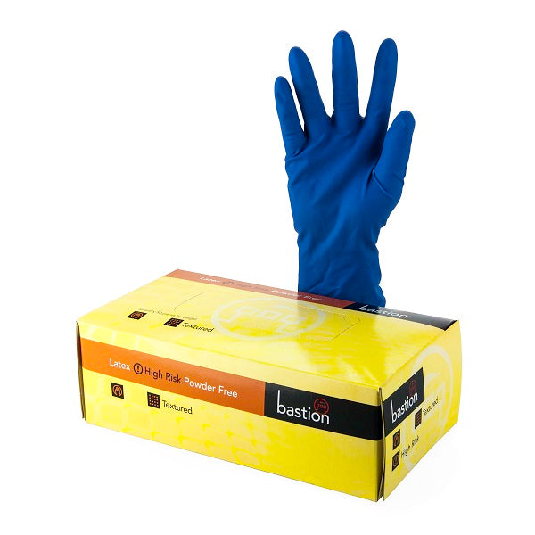 Bastion 100/304 Latex High Risk Powder Free Medium Blue Gloves 50/pkt 10 pkts/ctn