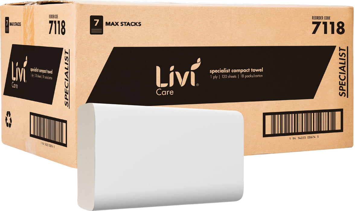 Livi Care Compact Towel 200mm x 250mm 120 sheets/pkt 18 pkts/ctn