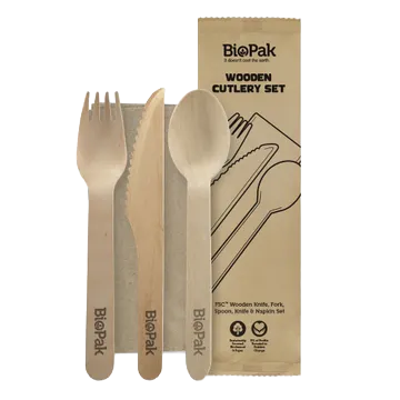 Bio Birchwood (HY-16KFSN) Knife/Fork/Spoon/Napkin Set 400/ctn