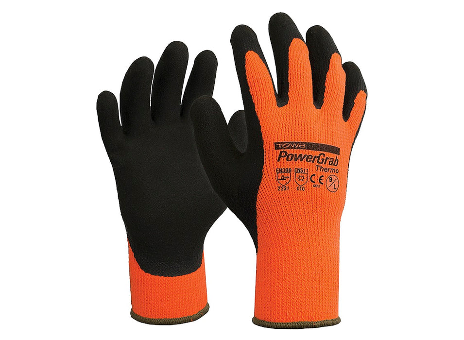 Powergrab Thermal Lined Glove Latex Microfinish Grip Size 9 12 pairs/pkt