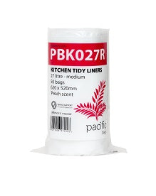 Pacific PBK027R Kitchen Tidy Liners POR 27L 620x520mm 10mu White 50/roll 20 rolls/ctn