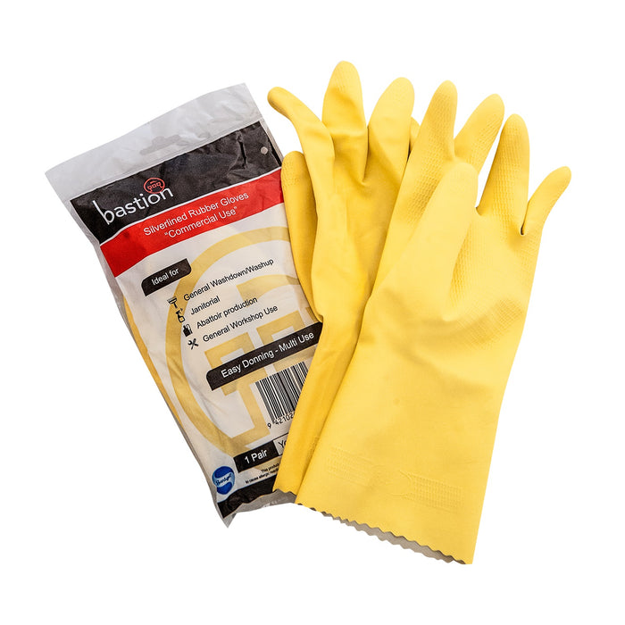 Bastion 100/708 Silverlined Household Rubber Gloves Large Yellow 12/pkt  144/ctn