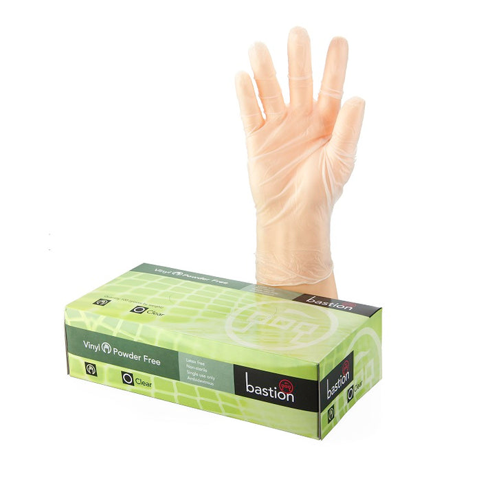 Bastion 100/492 Vinyl Gloves Powder Free Clear Medium 100/pkt 10 pkts/ctn