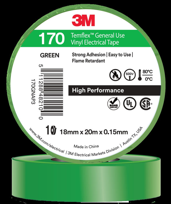 Temflex 170 Green Tape 18mm X 20m 10 rolls/pk  10 pk/ctn