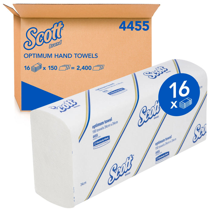 Scott 4455 Optimum Hand Towels White 24x24cm White 150/pkt 16 pkts/ctn