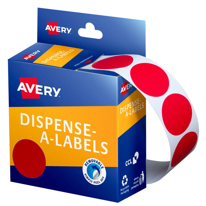 Avery Dispenser Labels Round Removable 24mm Red 500/box