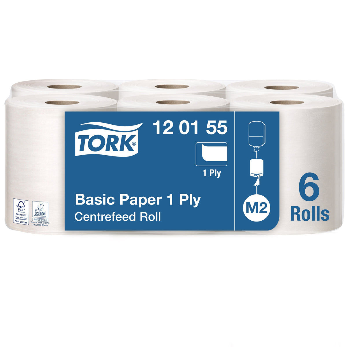 Tork 120155 Basic Paper Centrefeed Roll 20cmx300m 1ply White 6/bdl (Di ...
