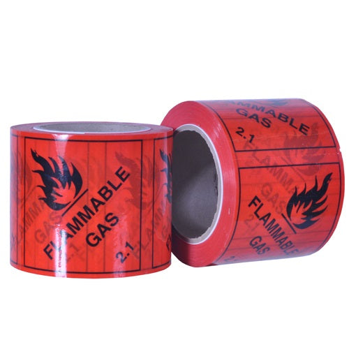 Ripstik Plastic DG Labels "Flammable Gas 2.1" 96x100mm Black On Red 500/roll 18/ctn