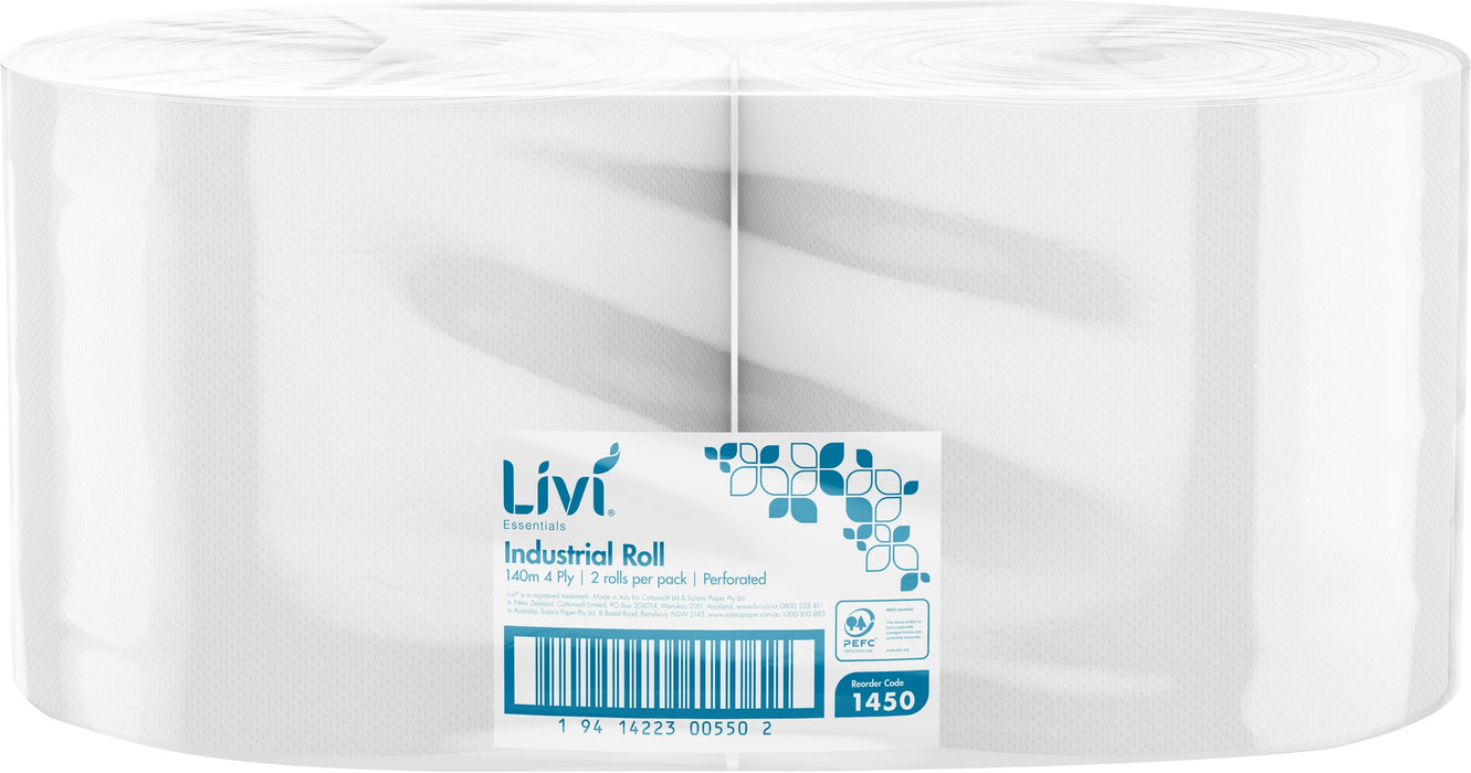 Livi Industrial Roll 1450 4 Ply 30cmx140m White 2/ctn