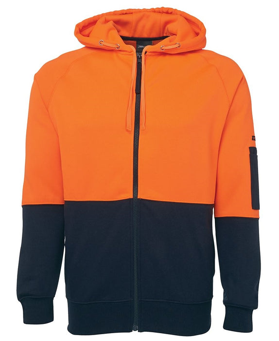 JBs 6HVH Hi Vis Full Zip Fleecy Hoodie Small Orange/Navy
