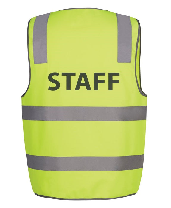 JBs 6DNS6 Hi-Viz Safety Vest Printed "Staff" Small Lime Day/Night Front Flap with Hook-Pile Tape Closure