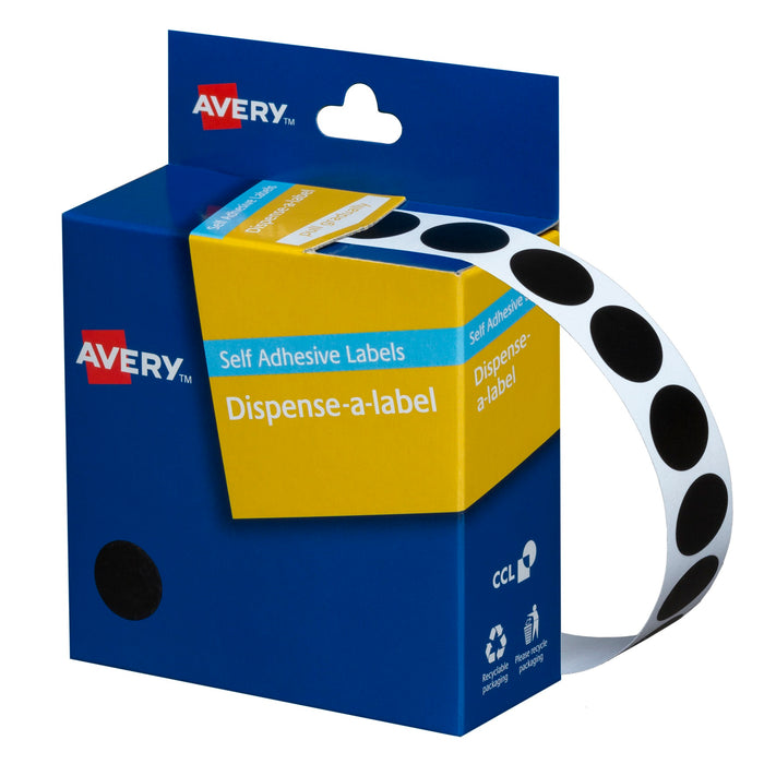 Avery Dispenser Labels Round Removable 14mm Black 1050/box