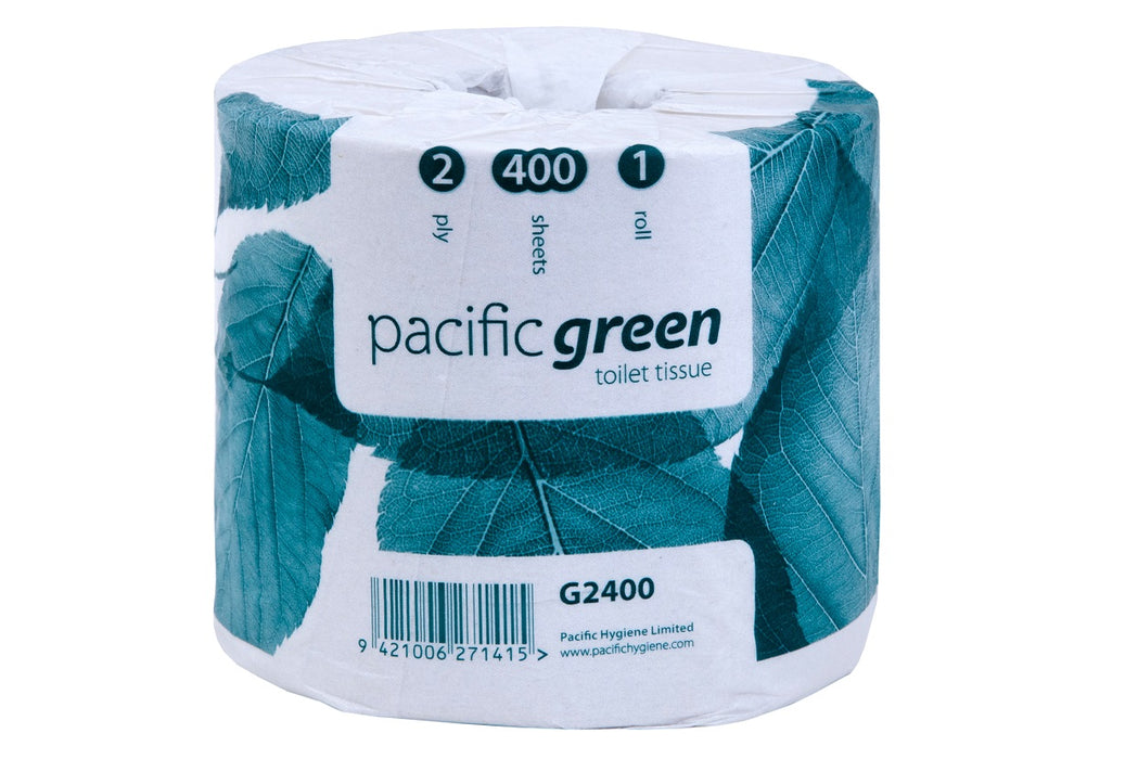 Pacific Green G2-400 100% Recycled Toilet Rolls 2ply 400 sheets/roll 48/ctn (Dispenser: 580D31)