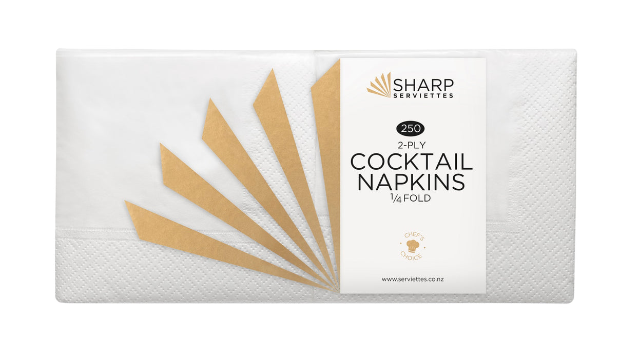 Sharp Cocktail Serviettes 240x240mm 2ply White 3000/ctn