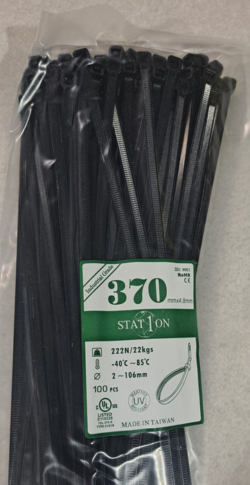 Cable Ties 368x4.8mm Black 100/pkt