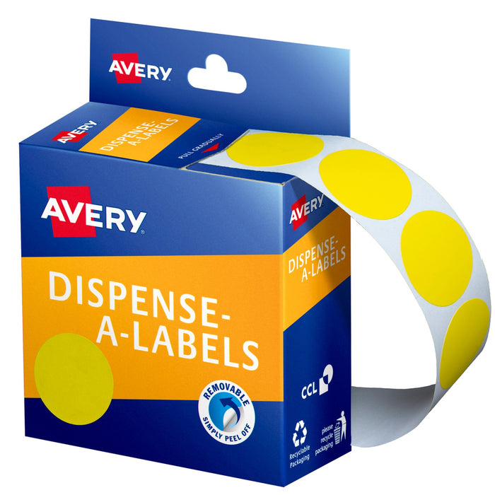 Avery Dispenser Labels Round Removable 24mm Yellow 500/box