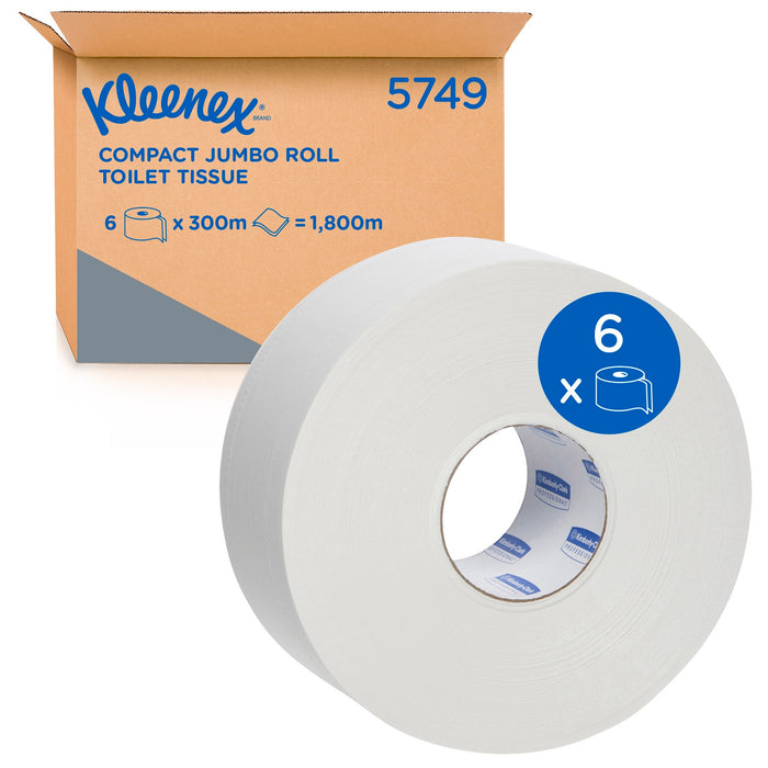 Kleenex 5749 Compact Jumbo Toilet Rolls 300m 2ply 6/ctn (Dispenser: 5804913)
