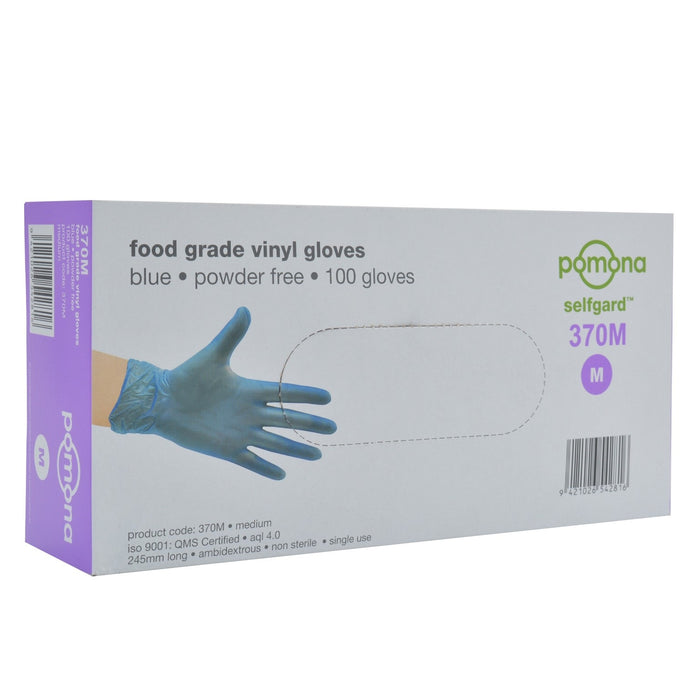 Selfguard 370M Vinyl Gloves Powder Free Medium Blue 100/pkt 10 pkts/ctn