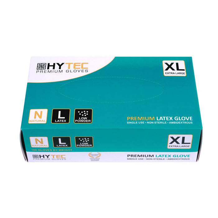 Hytec Natural Latex Gloves, Low Powder XL 100/pkt 10 pkts/ctn