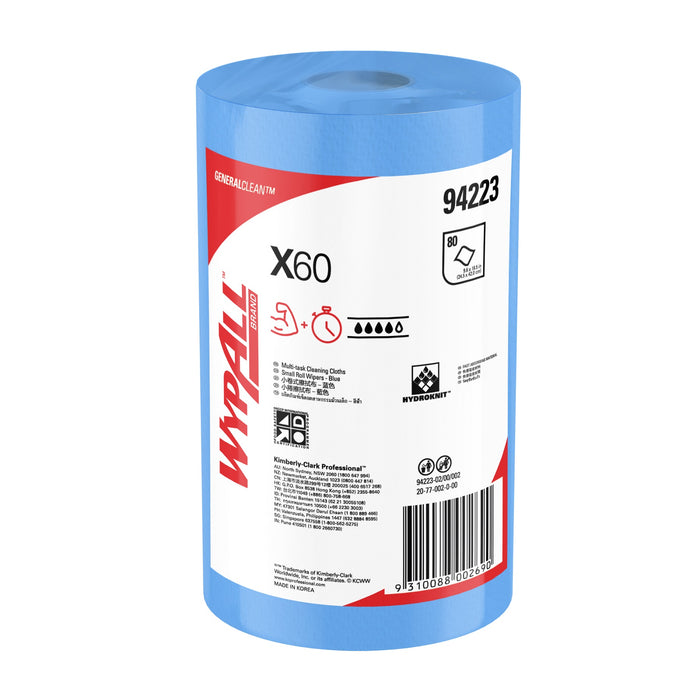 Wypall 94223 X60 Wipers Small Roll 24.5x42cm Blue 80/roll 6 rolls/ctn (Dispenser: 5804915)