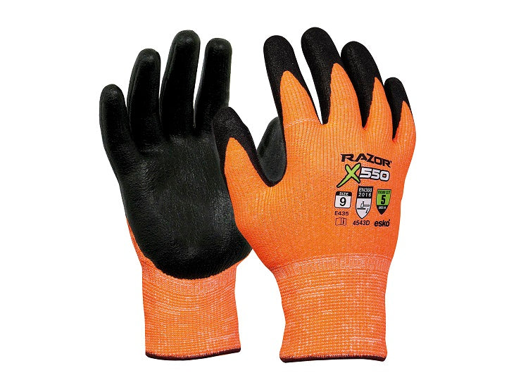 Esko Razor X550 Level 5 Cut Resistant Gloves E435 Orange Size 9 12 pairs/pkt